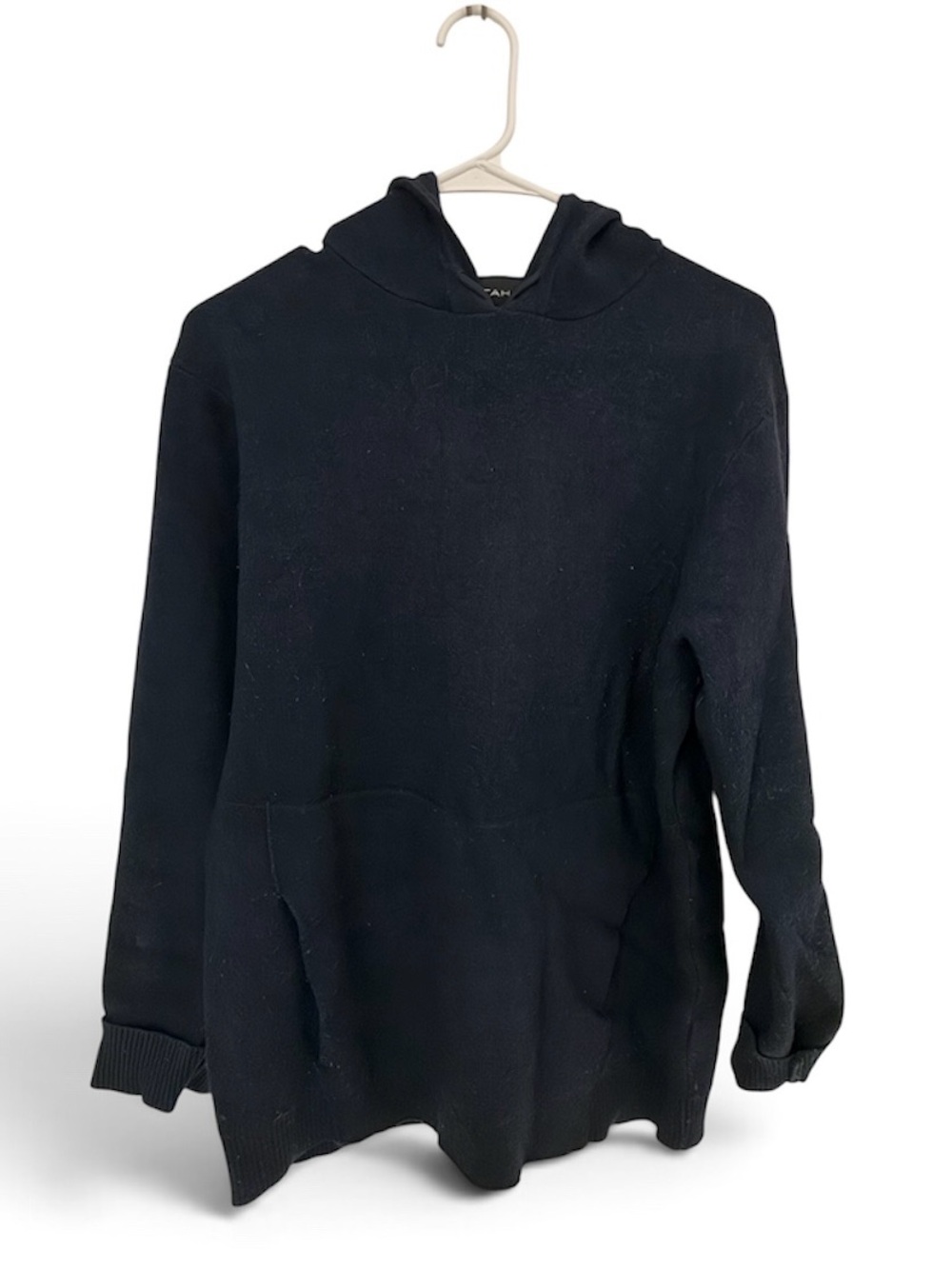 Tahari Black Knit Hooded Sweater with Kangaroo Pocket